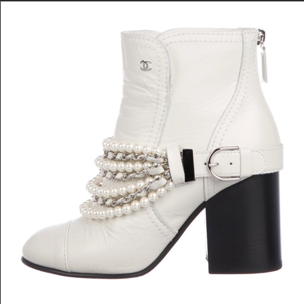 Chanel embellished peal boots size 6.5